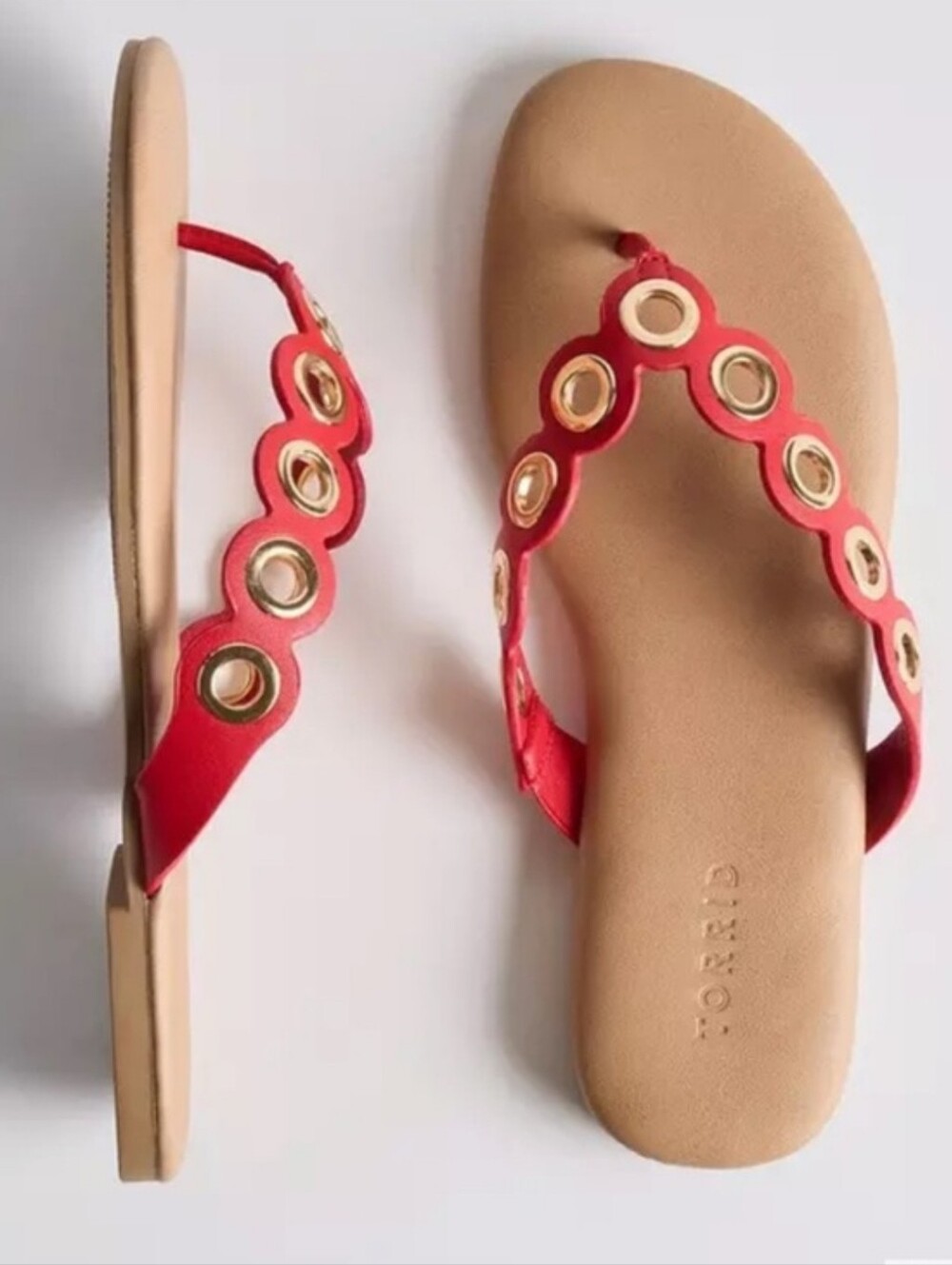 Torrid Red/Tan Grommet Flip Flop NWT